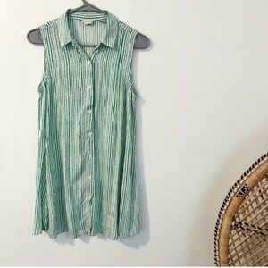 Anthropologie 11•1 tylho green striped percy button down tunic Size small